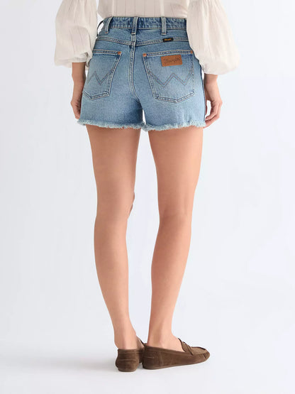 Wrangler Shorts Donna Cowboy 3-inch sfrangiati in denim elasticizzato