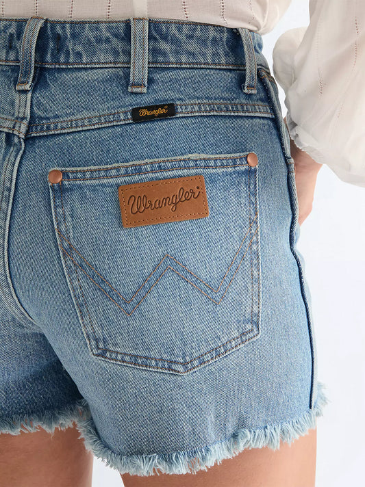 Wrangler Shorts Donna Cowboy 3-inch sfrangiati in denim elasticizzato
