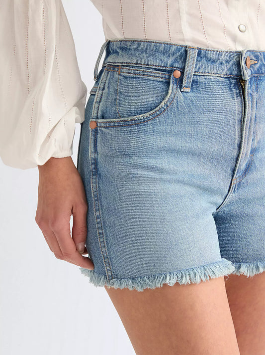 Wrangler Shorts Donna Cowboy 3-inch sfrangiati in denim elasticizzato