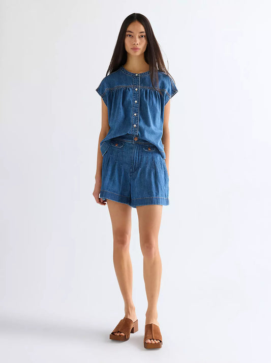 Wrangler Shorts Donna Country Estate con pieghe in denim di cotone