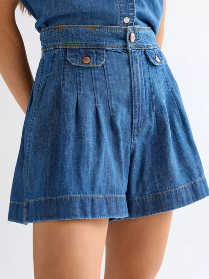 Wrangler Shorts Donna Country Estate con pieghe in denim di cotone