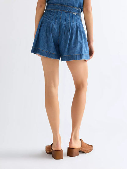 Wrangler Shorts Donna Country Estate con pieghe in denim di cotone