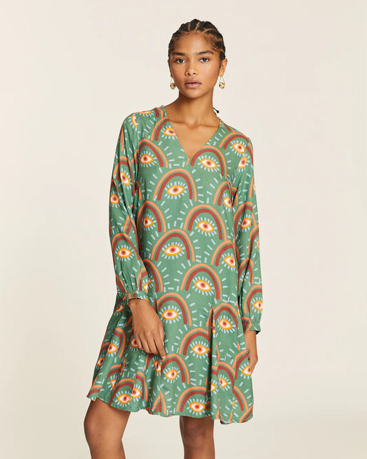 Vestito corto donna Pepaloves con stampa Big Eyes – Verde