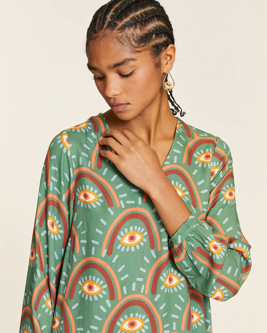 Vestito corto donna Pepaloves con stampa Big Eyes – Verde