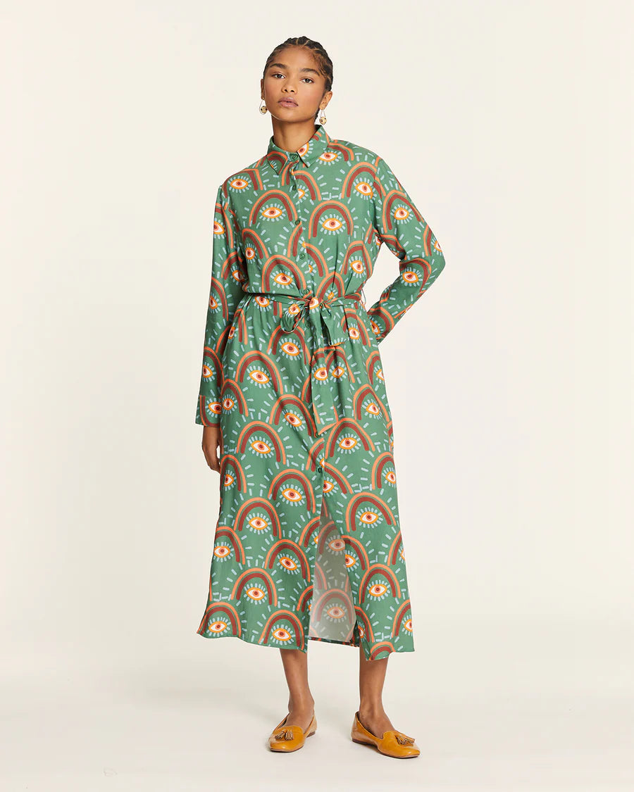 Abito Camicia Lungo Big Eyes in Rayon Stampato - Pepaloves