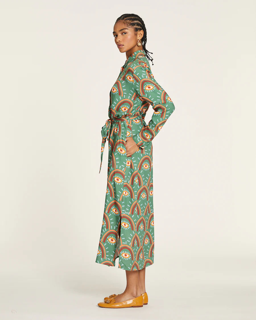 Abito Camicia Lungo Big Eyes in Rayon Stampato - Pepaloves