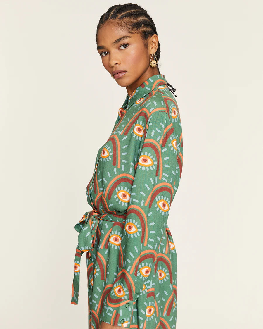 Abito Camicia Lungo Big Eyes in Rayon Stampato - Pepaloves