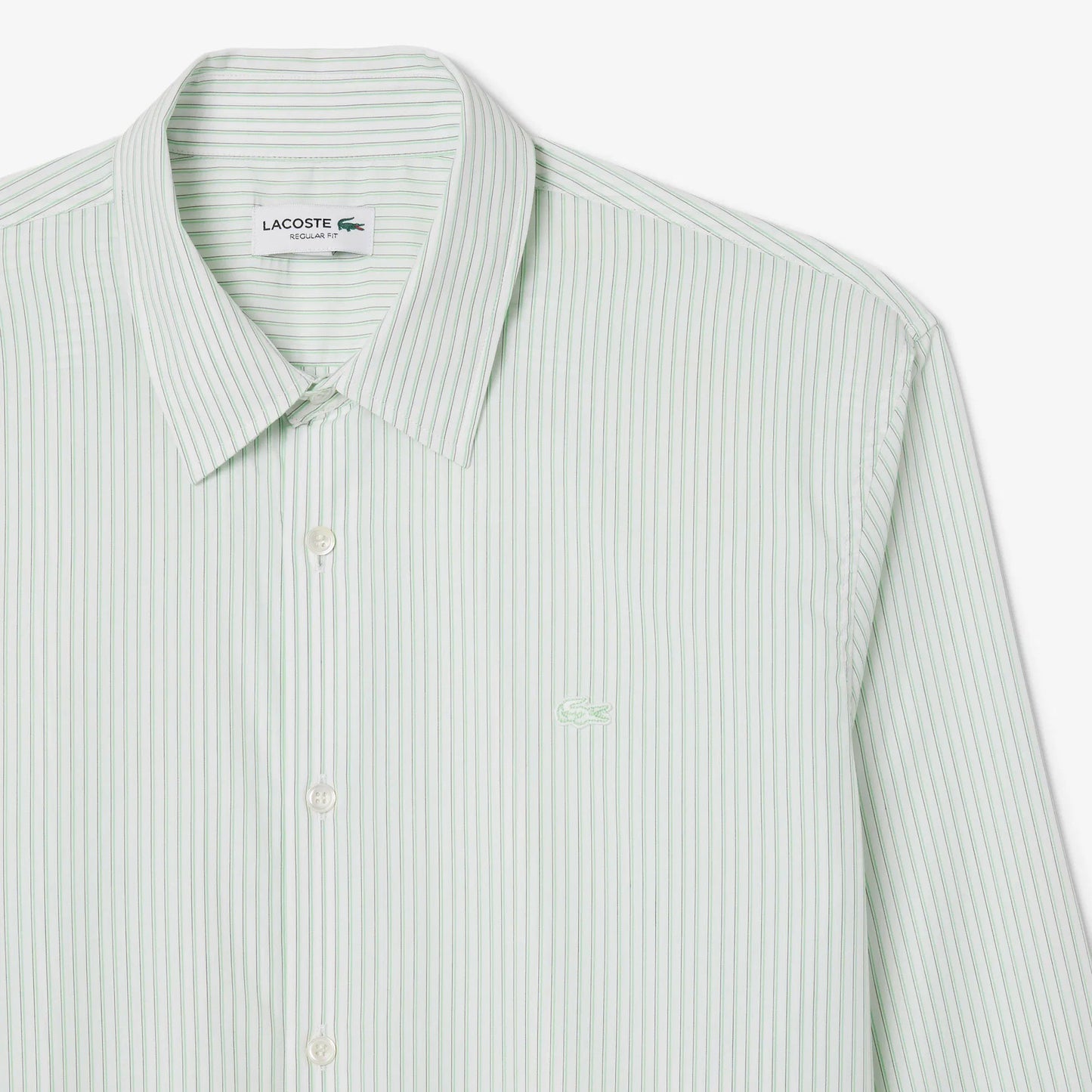 Camicia Lacoste Uomo Regular Fit a Righe in Popeline di Cotone Bianco Verde