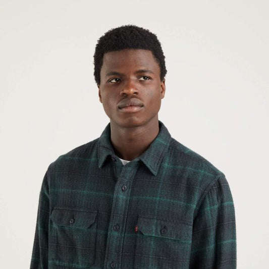 LEVI'S Camicia Uomo Relaxed fit in flanella a quadri nero e verde