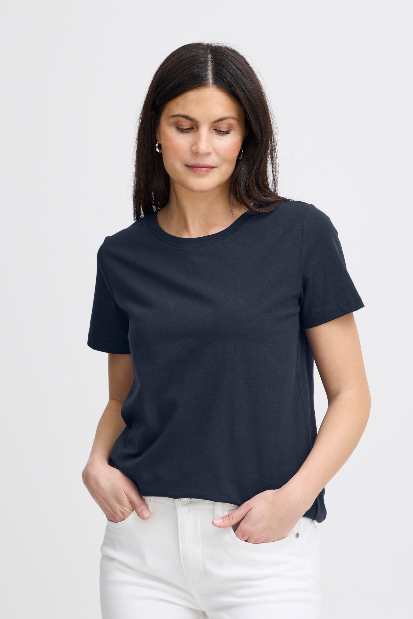 Fransa T-shirt Donna girocollo basic elasticizzata in cotone