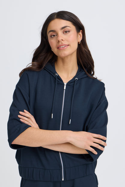 Fransa Felpa Donna con Cappuccio e Zip Manica a 3/4 in Modal Stretch