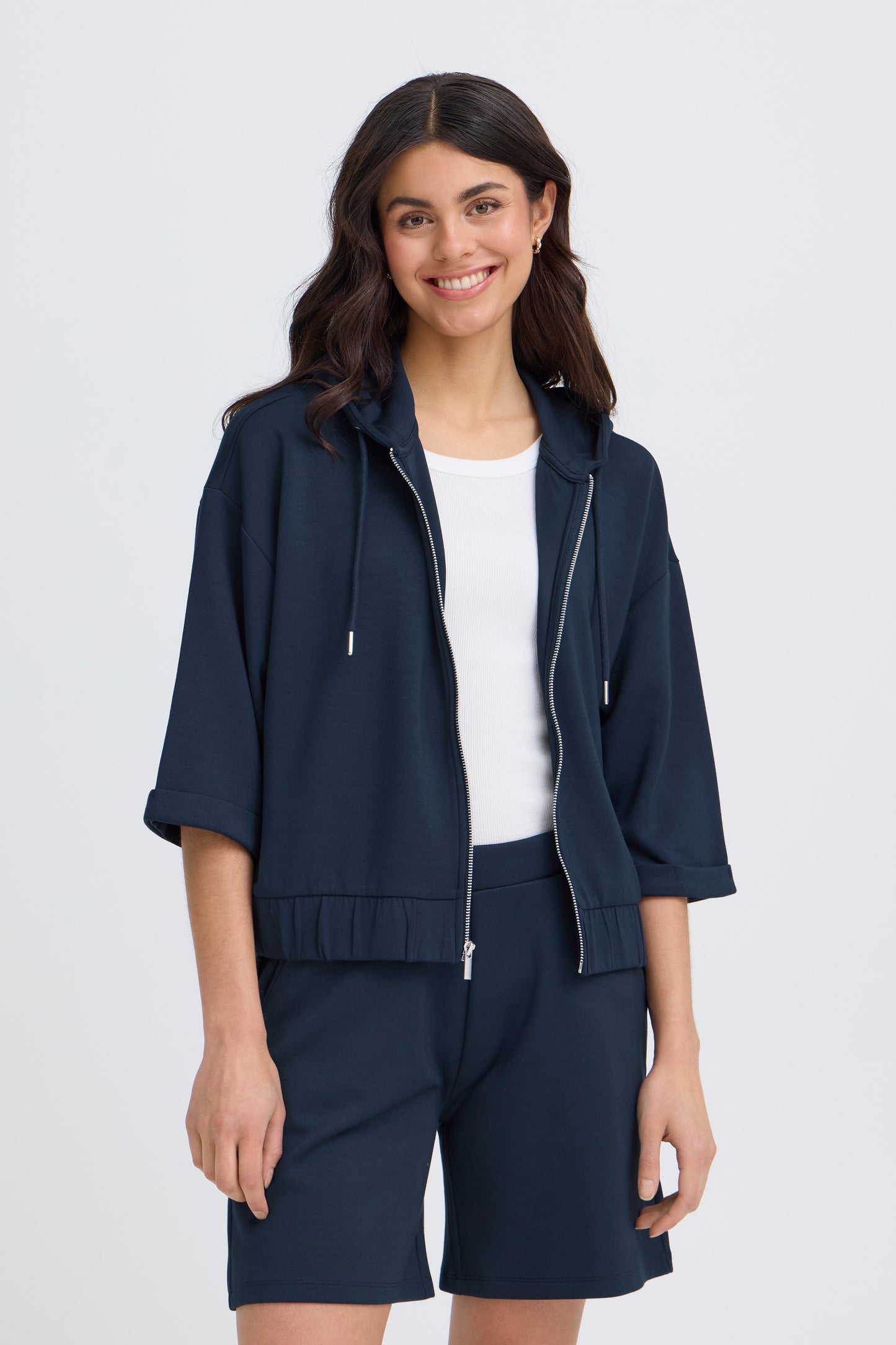 Fransa Felpa Donna con Cappuccio e Zip Manica a 3/4 in Modal Stretch