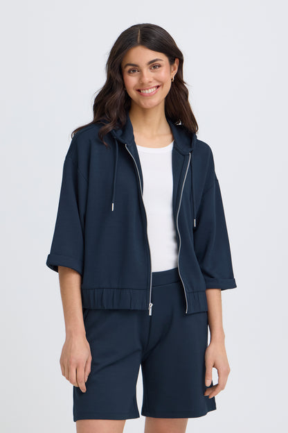 Fransa Felpa Donna con Cappuccio e Zip Manica a 3/4 in Modal Stretch