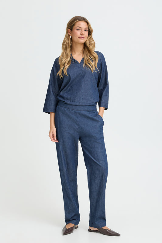 Fransa Pantalone Donna dritto in cotone leggero Blu