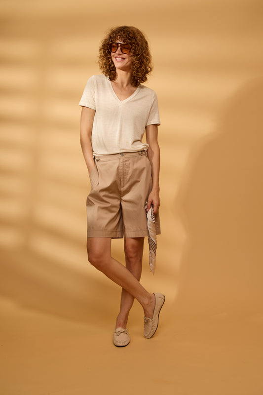 Fransa · T-shirt donna scollo V misto lino