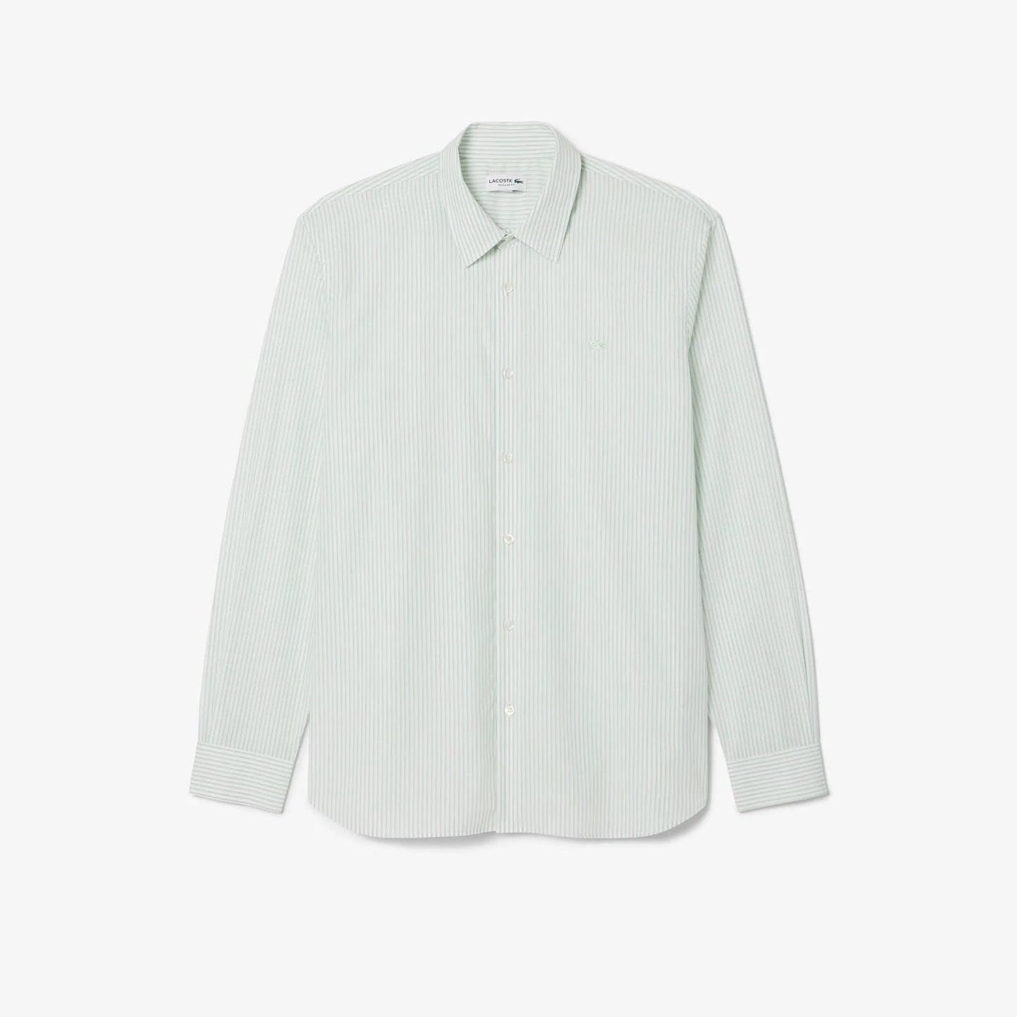Camicia Lacoste Uomo Regular Fit a Righe in Popeline di Cotone Bianco Verde