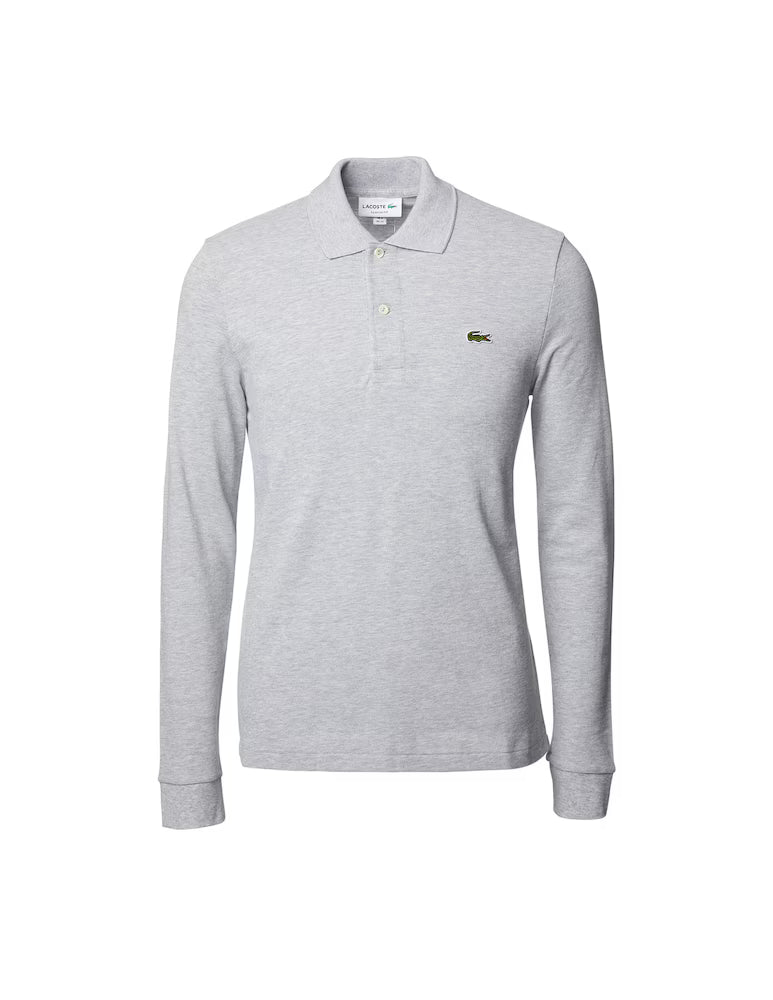 Polo Lacoste in Cotone Piqué Maniche Lunghe Grigio
