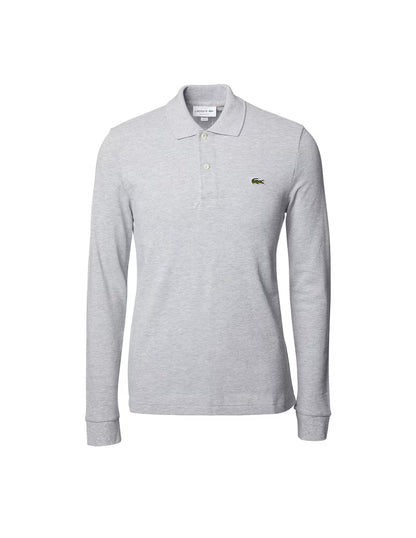 Polo Lacoste in Cotone Piqué Maniche Lunghe Grigio