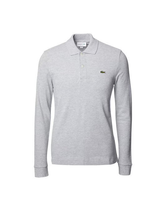 Polo Lacoste in Cotone Piqué Maniche Lunghe Grigio