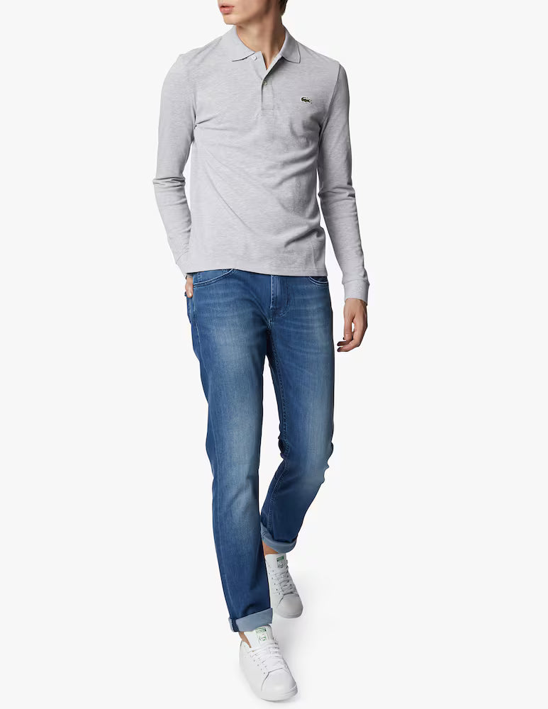 Polo Lacoste in Cotone Piqué Maniche Lunghe Grigio