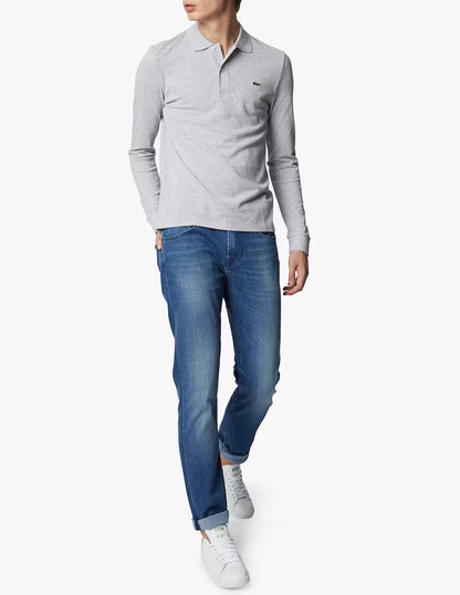 Polo Lacoste in Cotone Piqué Maniche Lunghe Grigio
