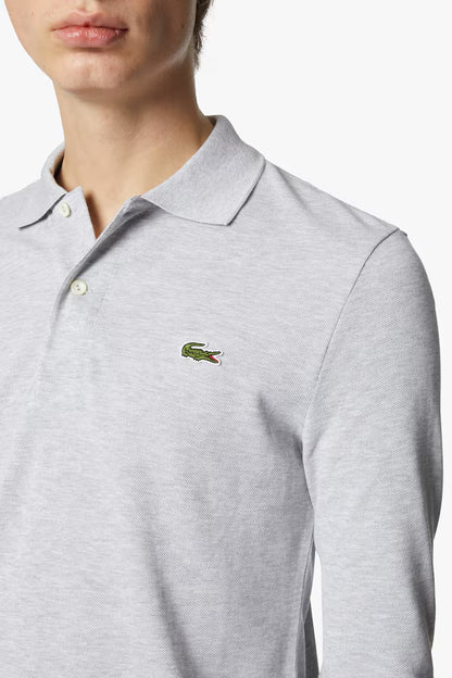 Polo Lacoste in Cotone Piqué Maniche Lunghe Grigio