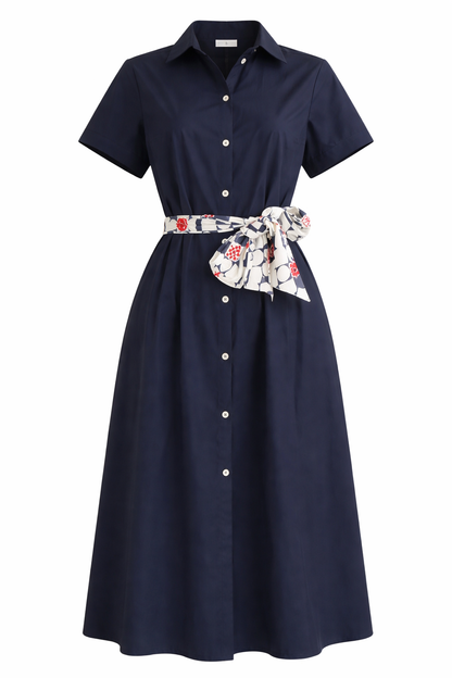 Rebeka Ross · Abito camicia donna midi con cintura blu