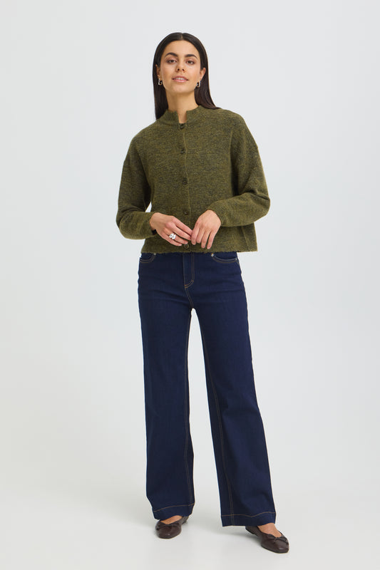 Fransa cardigan Sanny Fir Green Melange indossato