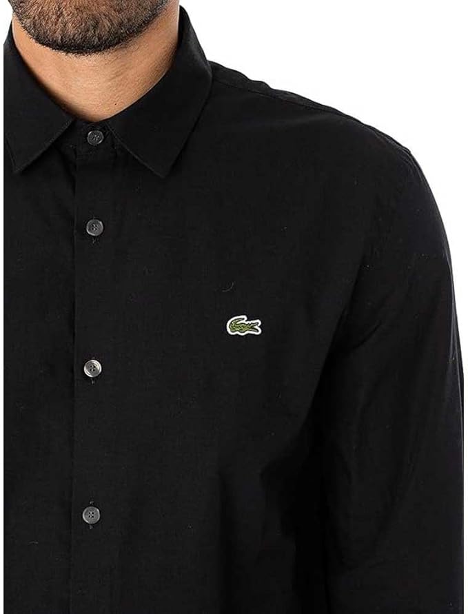 Camicia Uomo Lacoste CH5620 Slim Fit in Popeline Stretch di Cotone Organico Nero 031