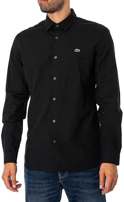 Camicia Uomo Lacoste CH5620 Slim Fit in Popeline Stretch di Cotone Organico Nero 031