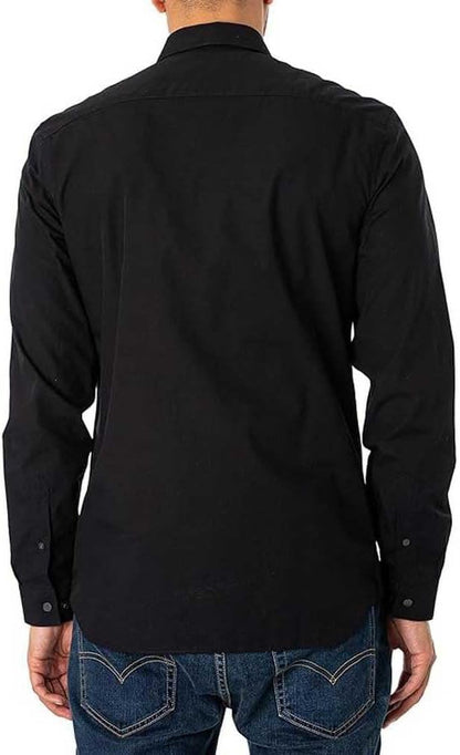 Camicia Uomo Lacoste CH5620 Slim Fit in Popeline Stretch di Cotone Organico Nero 031