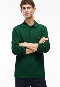 Polo Lacoste in Cotone Piqué Maniche Lunghe Verde