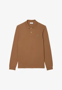 Polo Lacoste in Cotone Piqué Maniche Lunghe Marrone