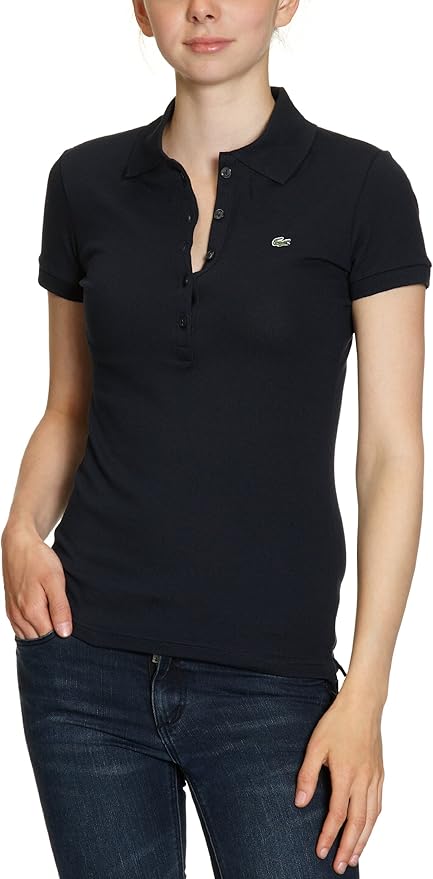 Lacoste Polo Donna Slim fit in Piqué di cotone stretch con bottoni in madreperla