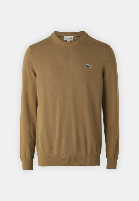 LACOSTE Maglione Uomo girocollo in Lana e Poliamide Marrone chiaro