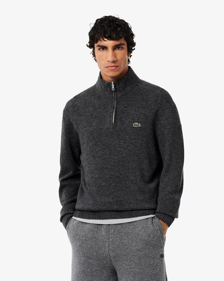 LACOSTE Maglione Collo Alto con Zip in lana cardata
