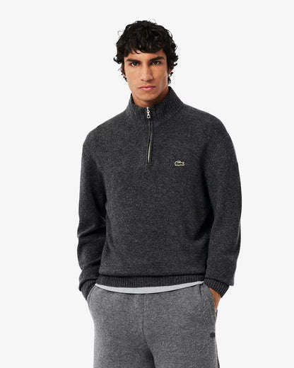 LACOSTE Maglione Collo Alto con Zip in lana cardata