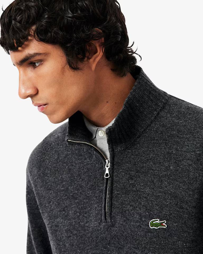 LACOSTE Maglione Collo Alto con Zip in lana cardata