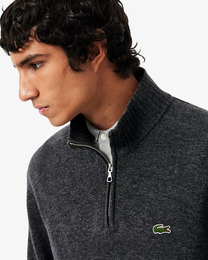 LACOSTE Maglione Collo Alto con Zip in lana cardata