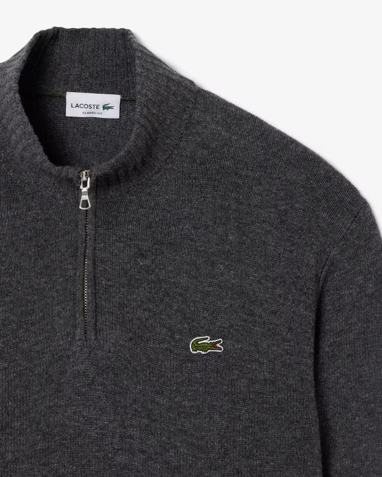 LACOSTE Maglione Collo Alto con Zip in lana cardata