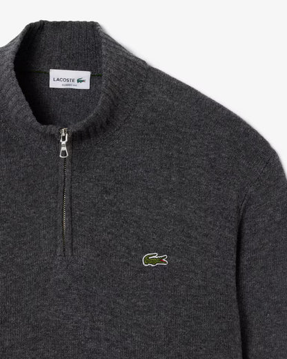 LACOSTE Maglione Collo Alto con Zip in lana cardata