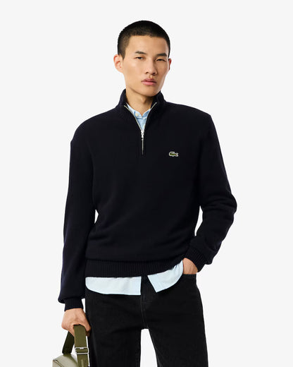 LACOSTE Maglione Collo Alto con Zip in lana cardata