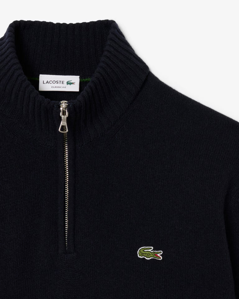 LACOSTE Maglione Collo Alto con Zip in lana cardata