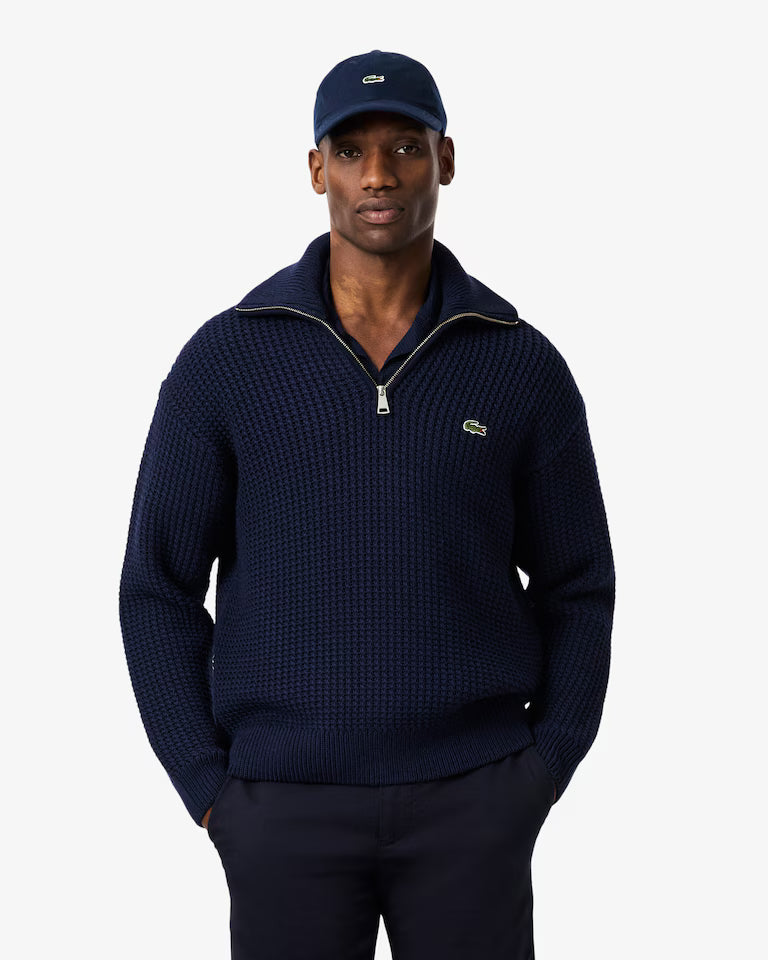 LACOSTE Maglione Uomo collo alto con mezza zip in lana pesante