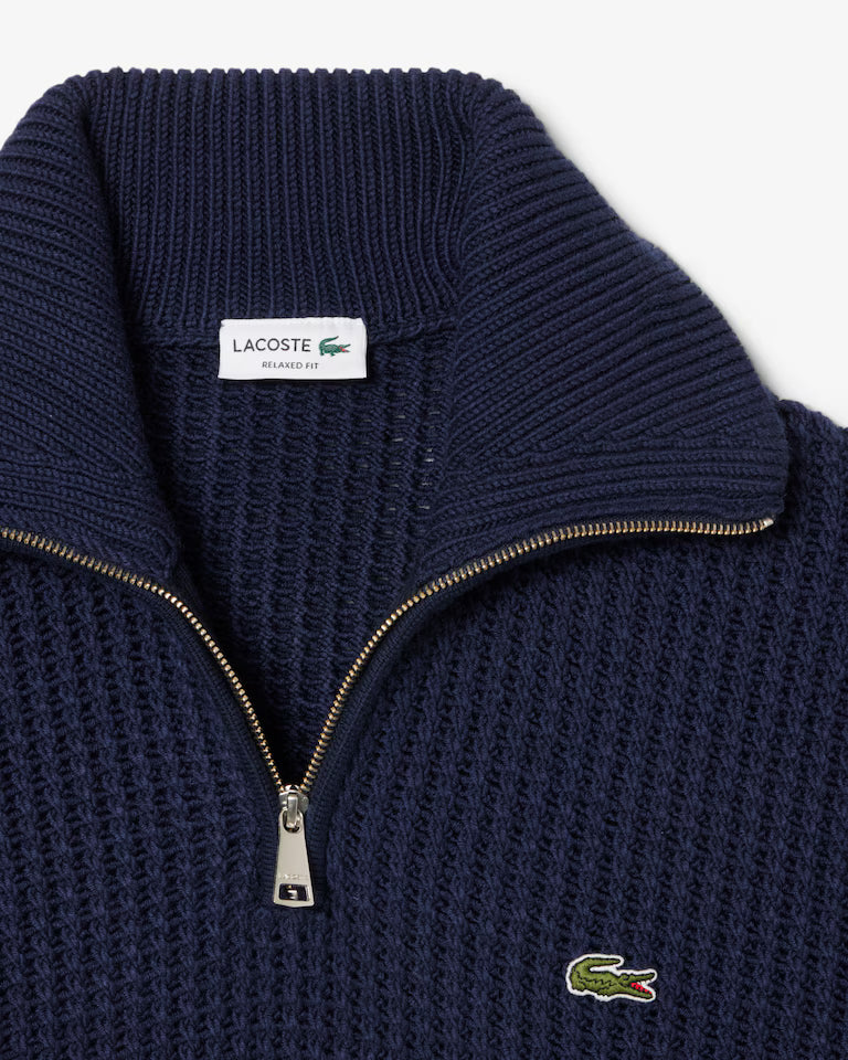 LACOSTE Maglione Uomo collo alto con mezza zip in lana pesante