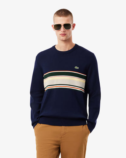 LACOSTE Maglione Uomo a righe centrali testurizzate in misto cotone organico e lana
