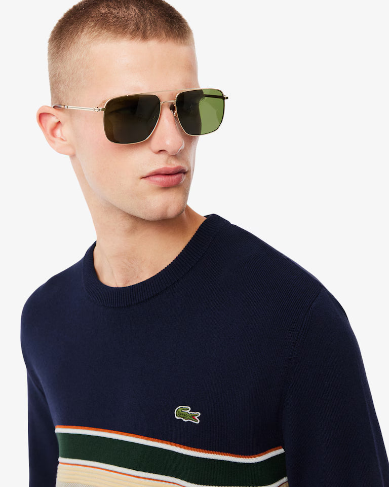 LACOSTE Maglione Uomo a righe centrali testurizzate in misto cotone organico e lana
