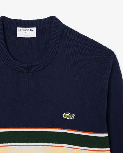 LACOSTE Maglione Uomo a righe centrali testurizzate in misto cotone organico e lana