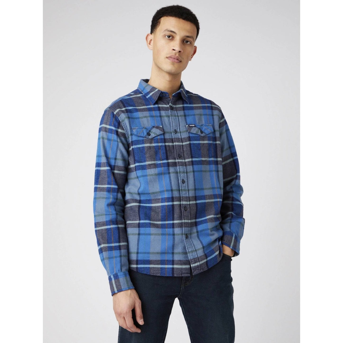 WRANGLER Camicia Uomo Regular Fit in flanella a quadri doppio taschino
