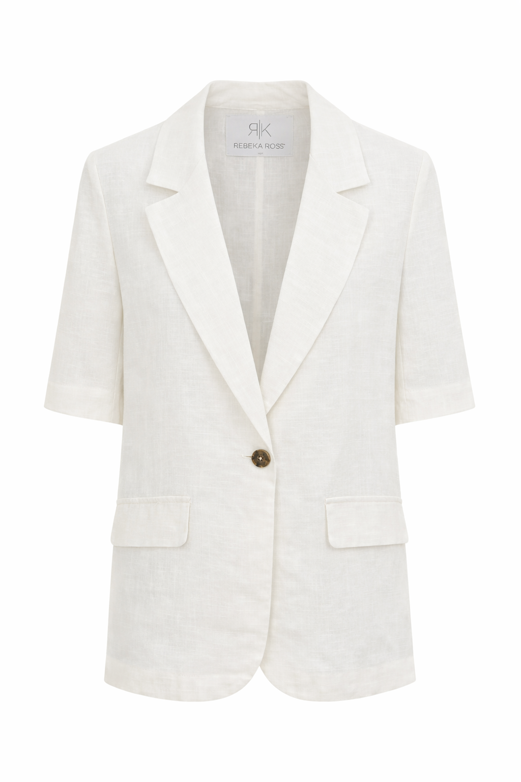 Rebeka Ross · Blazer donna monopetto manica corta misto lino bianco